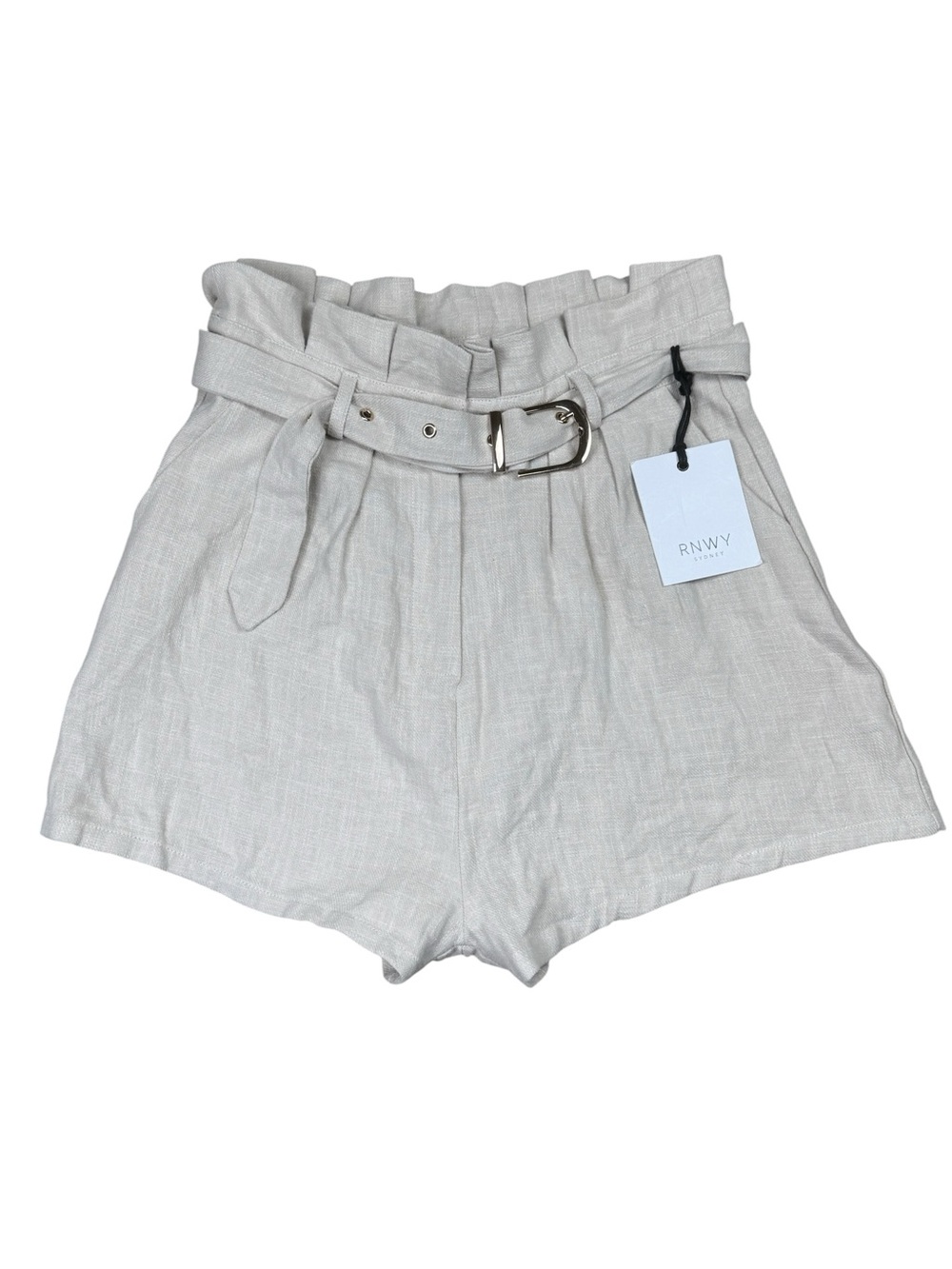 NWT RNWY The Label Linen Blend Belle Sand Khaki Paper Bag Shorts US 6 Runaway